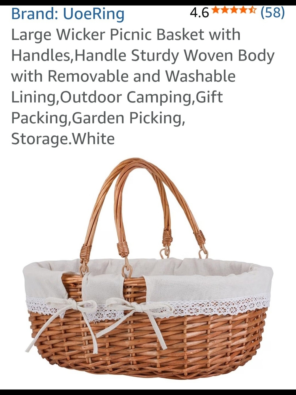 Wicker Picnic Basket with Cream Lined Interior